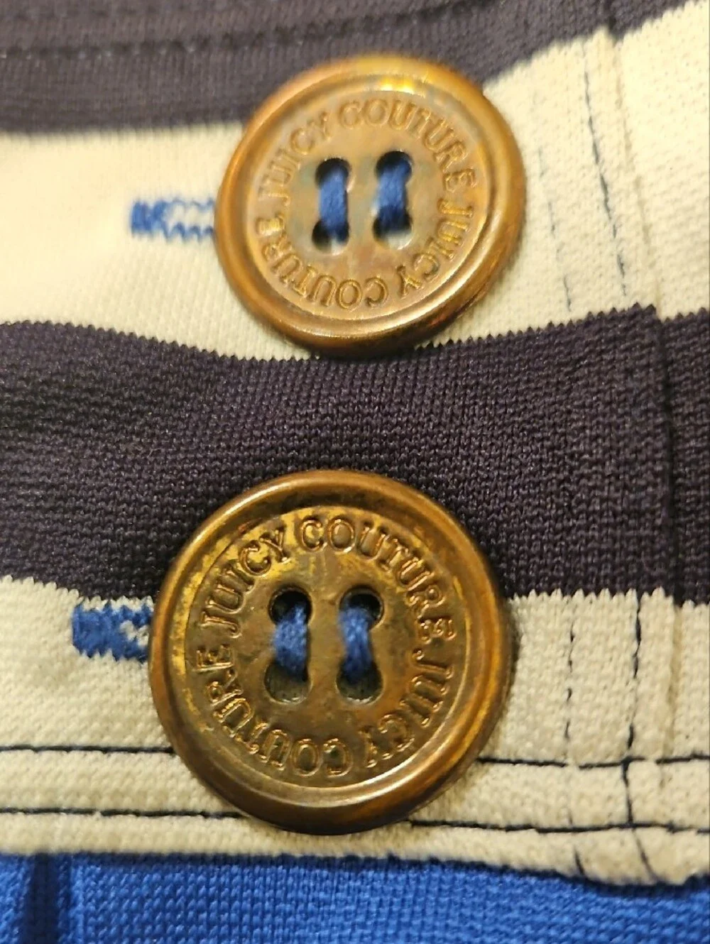 Juicy Couture Navy and White Striped  Bikini Swim with Gold Logo Buttons - Picture 3 of 8